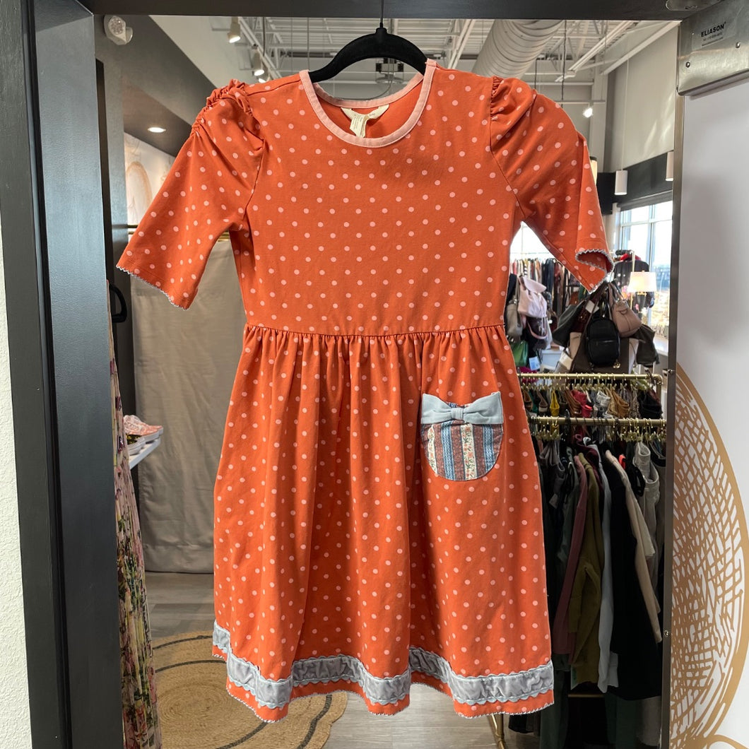 Matilda Jane | Girl's Orange Polka Dot Half Sleeve Dress | Size: 10Y