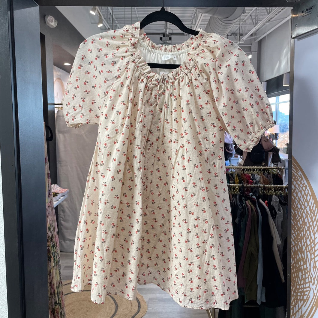 Zara | Girl's Cream with Red Floral Print Dress | Size: 10