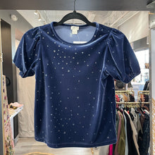 Load image into Gallery viewer, Crewcuts | Girl&#39;s Blue Velvet Star Print Short Sleeve Top | Size: 10-11Y
