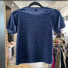 Load image into Gallery viewer, Crewcuts | Girl&#39;s Blue Velvet Star Print Short Sleeve Top | Size: 10-11Y
