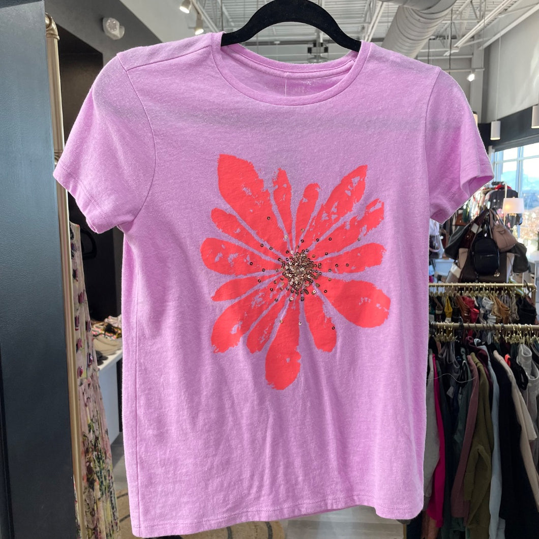 Crewcuts | Women's Purple and Pink Flower Short Sleeve Tee | Size: 12-14Y