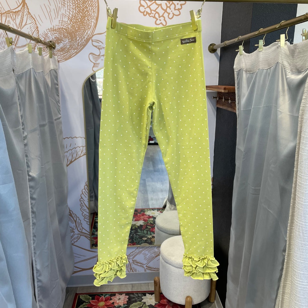 Matilda Jane | Girl's Green Polka Dot Ruffle Bottom Leggings | Size: 8Y