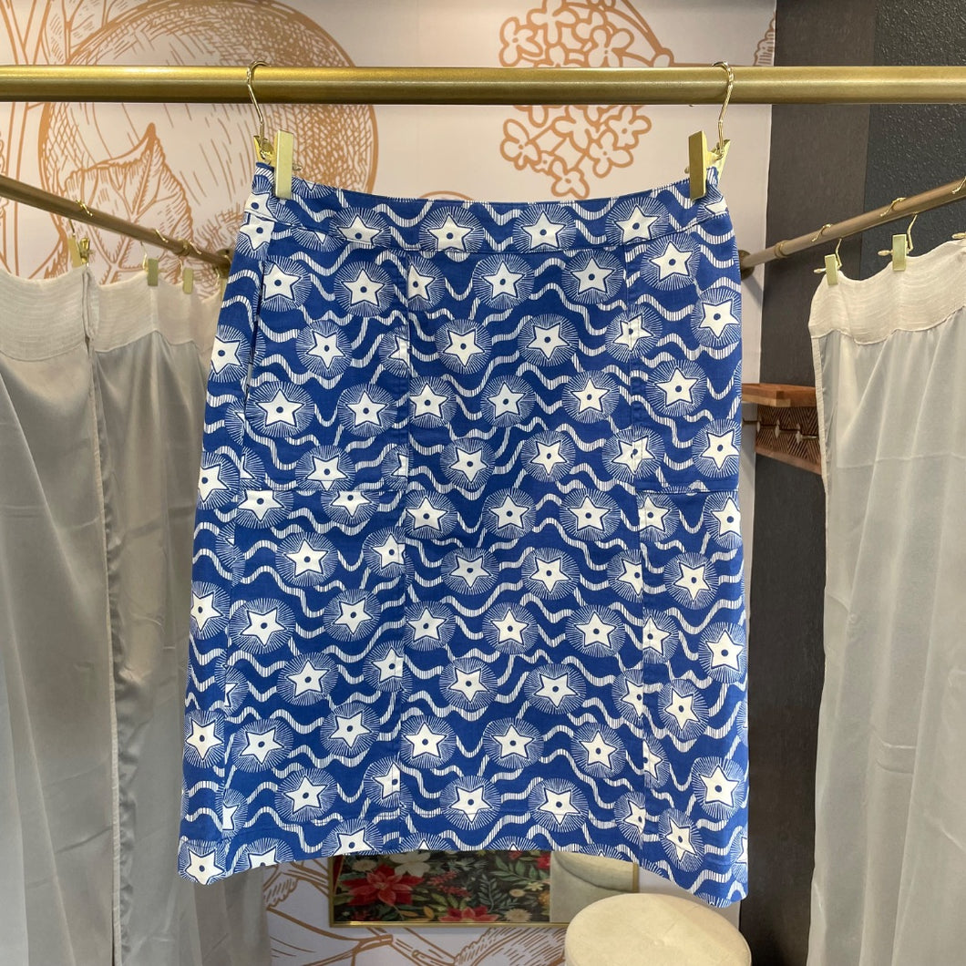 Boden | Women's Blue and Cream Star Print Skirt | Size: 4L