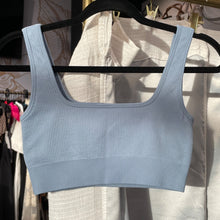 Load image into Gallery viewer, OQQ | Women's Light Blue Ribbed Compression Bike Shorts and Bra Set | Size: S
