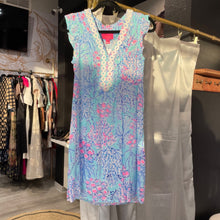 Load image into Gallery viewer, Lilly Pulitzer | Women's Blue and Pink Embroidered Collar Sleeveless Dress | Size: XS

