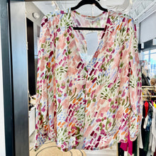 Load image into Gallery viewer, ee:some | Women's Pink and Green Pattern Button Down Top | Size: L
