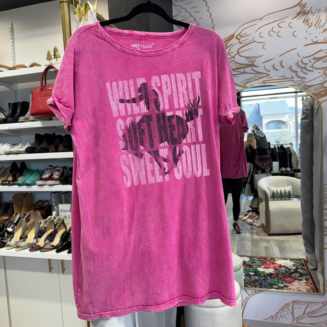 Hrt & Luv | Women's Pink Vintage Wash Cowgirl Oversized Tee | Size: S