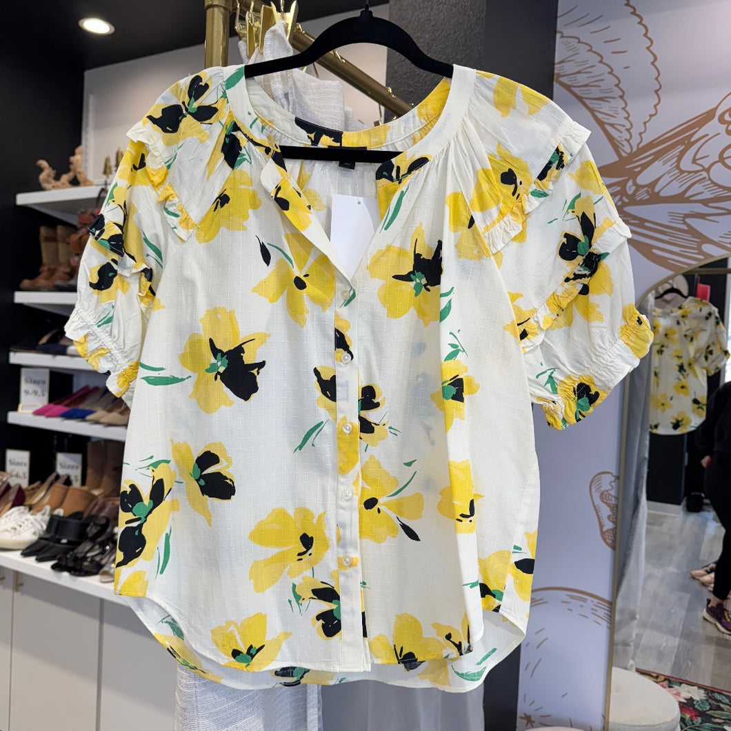 Ann Taylor | Women's White and Yellow Floral Blouse | Size: S