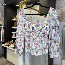 Load image into Gallery viewer, J. Crew | Womens White Purple Pink Watercolor Long Sleeve Crop Top | Size: 4
