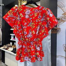 Load image into Gallery viewer, Monteau | Women&#39;s Red Floral Print Short Sleeve Top | Size: S
