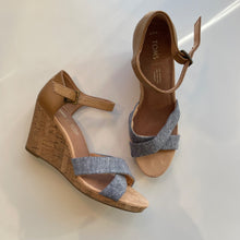 Load image into Gallery viewer, Toms | Women's Denim and Cork Wedge Sandals | Size: 9.5
