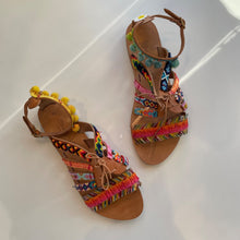 Load image into Gallery viewer, Elina Linardaki | Women's Colorful Mixed Media Flat Strap Sandals | Size: 39
