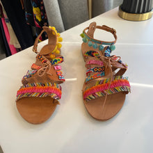Load image into Gallery viewer, Elina Linardaki | Women's Colorful Mixed Media Flat Strap Sandals | Size: 39
