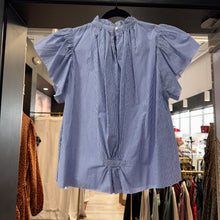 Load image into Gallery viewer, Trovata | Women&#39;s Blue and White Stripe Short Sleeve Ruffle Collar Top | Size: S
