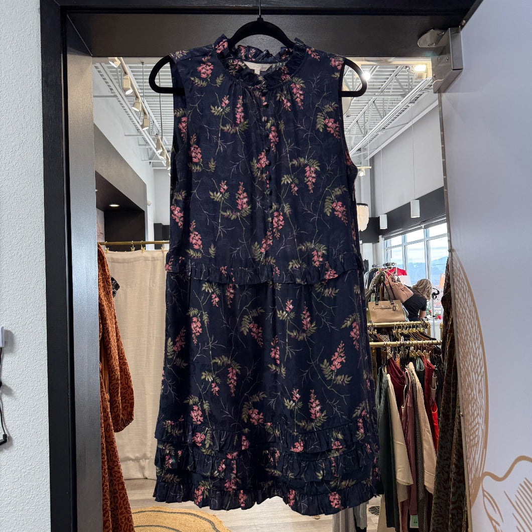 Rebecca Taylor | Women's Navy Blue Floral Print Ruffle Dress | Size: 8