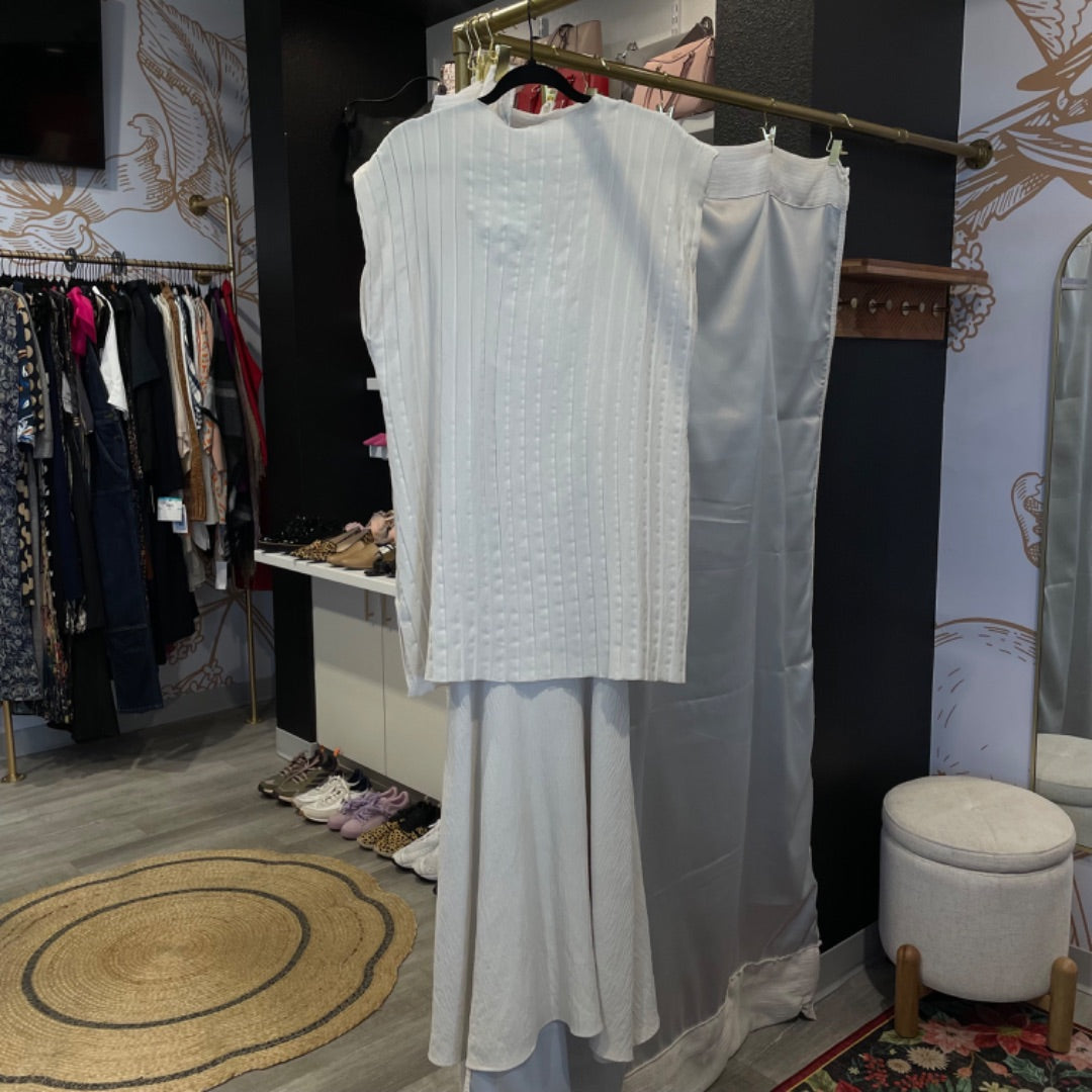 knee length dresses for ladies Zara | Women's Cream Short Sleeve Pleat Top with Midi Dress Set