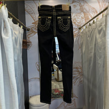 Load image into Gallery viewer, True Religion | Women's Black Curvy Skinny Jennie Jeans with Gold Stitch Detail | Size: 27
