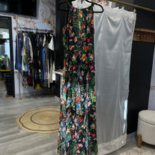 Load image into Gallery viewer, Betsy Adam | Women's Black and Floral Printed Ruffle Maxi Dress | Size: 10
