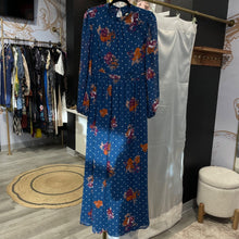 Load image into Gallery viewer, Modcloth | Women's Blue and White Polka Dot Floral Print Long Sleeve Maxi Dress | Size: L
