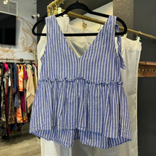 Load image into Gallery viewer, Who What Wear | Women's Blue and White Tie Sleeve Top | Size: XS
