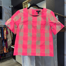 Load image into Gallery viewer, J. Crew | Women's Hot Pink and Tan Checker Flutter Sleeve Top | Size: 0
