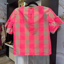 Load image into Gallery viewer, J. Crew | Women's Hot Pink and Tan Checker Flutter Sleeve Top | Size: 0
