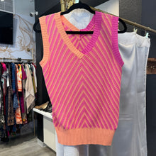 Load image into Gallery viewer, Women's Orange and Pink V Neck Knit Sleeveless Sweater | Size: S
