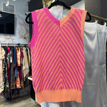 Load image into Gallery viewer, Women's Orange and Pink V Neck Knit Sleeveless Sweater | Size: S
