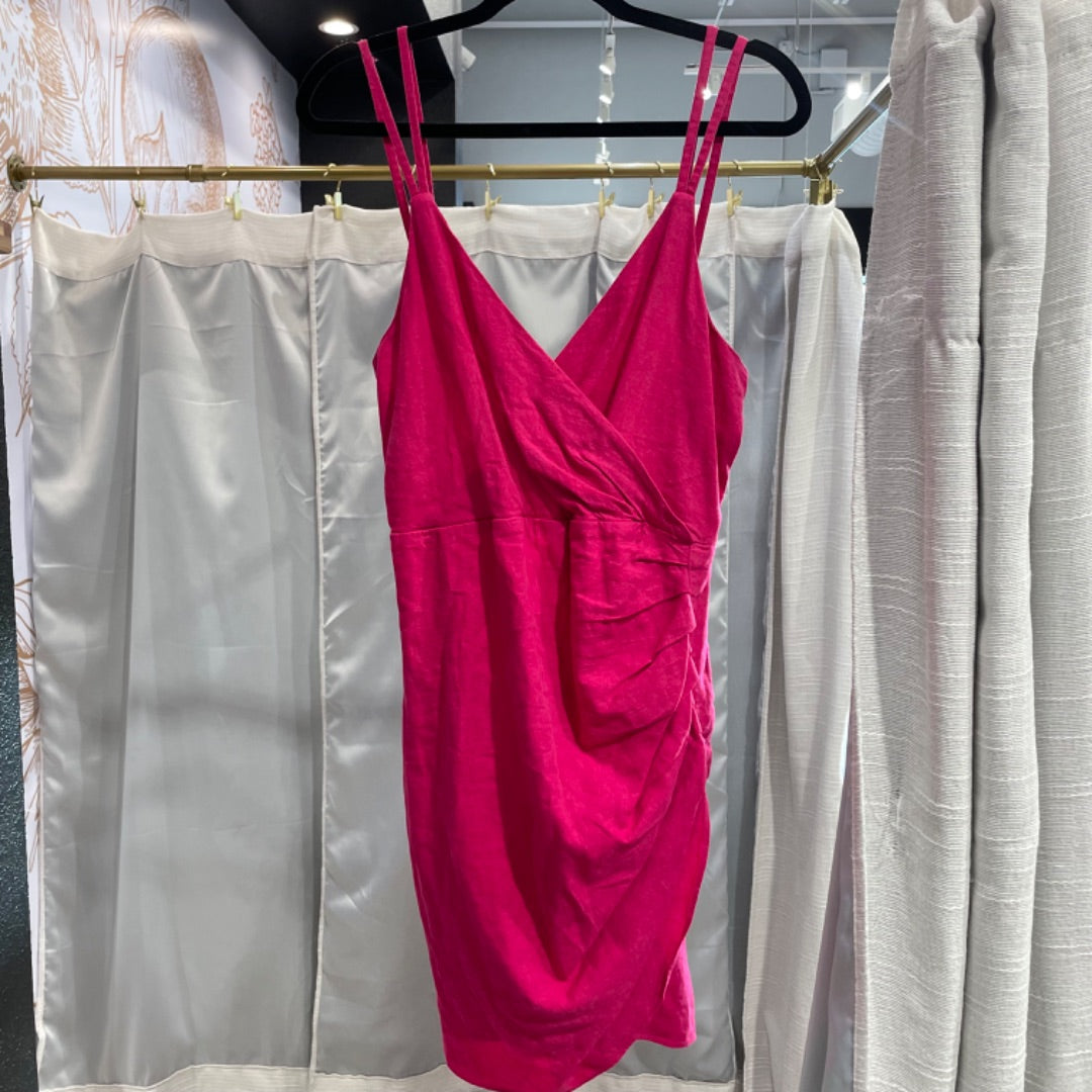 Zara | Women's Bright Pink Linen Blend Short Dress with Tags