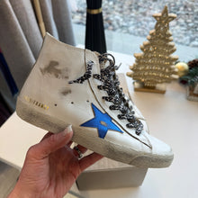 Load image into Gallery viewer, Golden Goose Women’s White and Blue Star Francy High-Top Sneakers size 37
