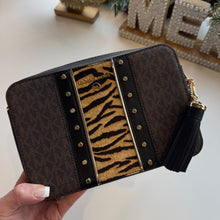 Load image into Gallery viewer, Michael Kors Brown and Tiger Stud Coated Crossbody Bag excellent condition
