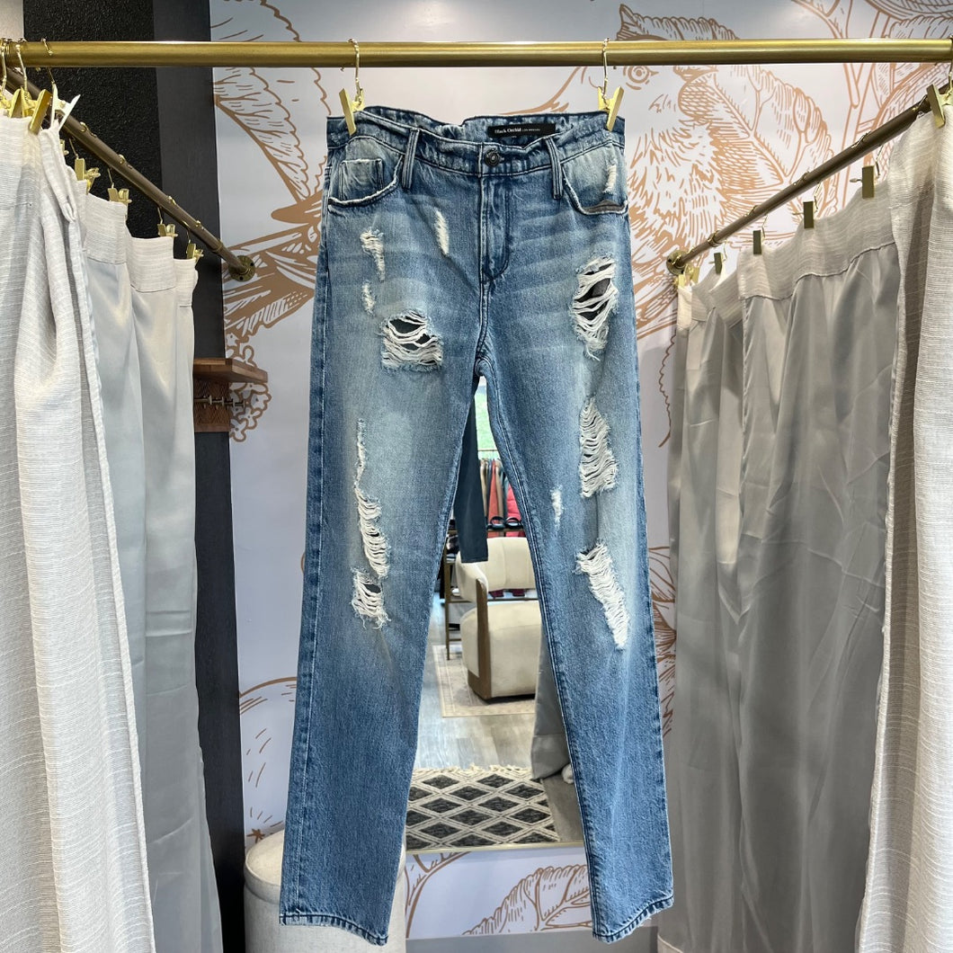 Black Orchid | Womens Medium Wash Distressed Boyfriend Jeans | Size: 26