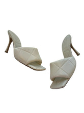 Load image into Gallery viewer, Bottega Veneta cream quilted leather heel mules, side view
