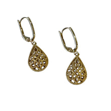 Load image into Gallery viewer, Close-up of filigree detail on 14K Turkish gold teardrop earring
