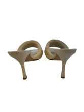 Load image into Gallery viewer, Heel detail on Bottega Veneta cream mule heels
