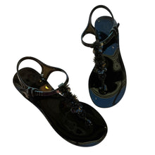 Load image into Gallery viewer, Chanel black floral jelly sandals, women’s size 38, front view
