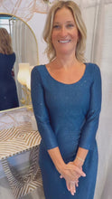 Load and play video in Gallery viewer, St. John | Women's Blue Knit Long Sleeve Formal Dress | Size: 4
