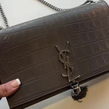 Load and play video in Gallery viewer, Saint Laurent Kate Croc-Embossed Gray Shoulder Bag | YSL Tassel Chain | Savour Clothing
