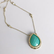 Load image into Gallery viewer, Turquoise Teardrop Necklace Rhinestone Faux Gold
