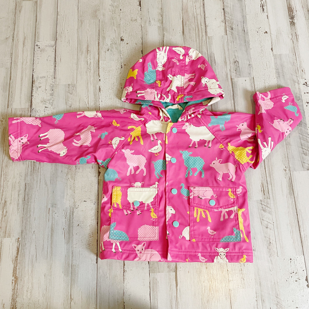 Hatley | Girls Pink Farm Animals Rain Coat | Size: 6-12 M