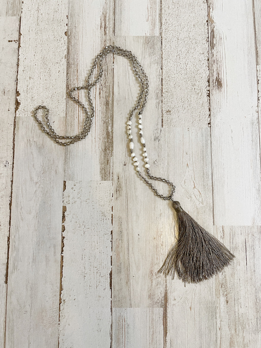 Long Bohemian Pearl and Bead Tassel Necklace