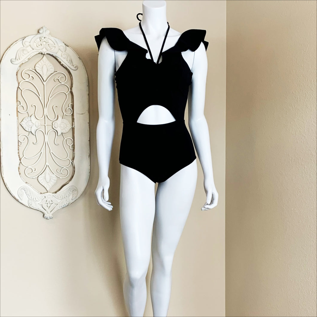 6 Shore Road | Black Pacific Coast One Piece Ruffle Top Swimsuit | Size: 6