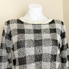 Load image into Gallery viewer, Cremieux | Women&#39;s Black and White and Gold Sequin Knit Pattern Sweater | Size: XS
