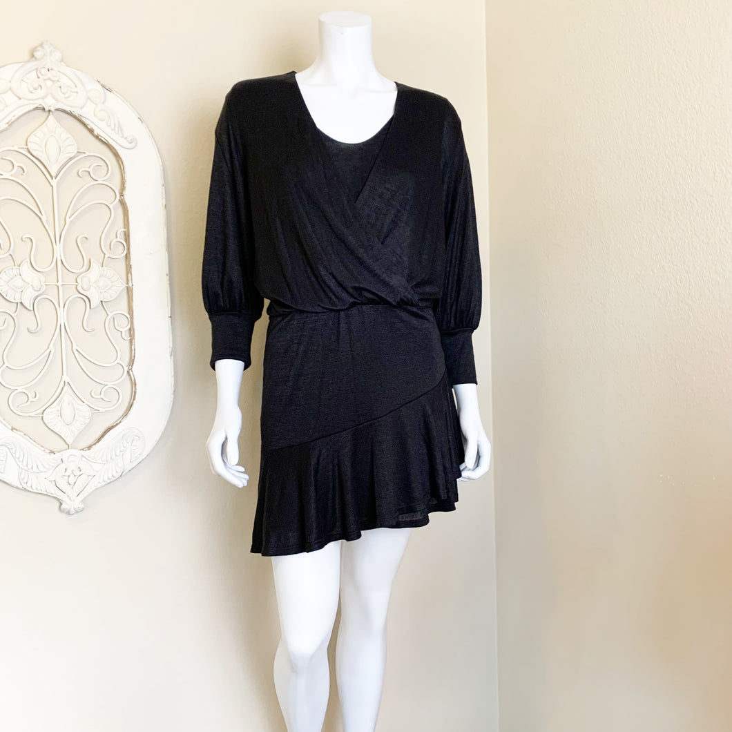 Bailey 44 | Women's Black Fit and Flare Long Sleeve Wrap Dress | Size: S