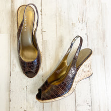 Load image into Gallery viewer, Hannah | Women&#39;s Brown Croc Embossed Slingback Wedge | Size: 6.5
