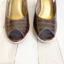 Load image into Gallery viewer, Hannah | Women&#39;s Brown Croc Embossed Slingback Wedge | Size: 6.5
