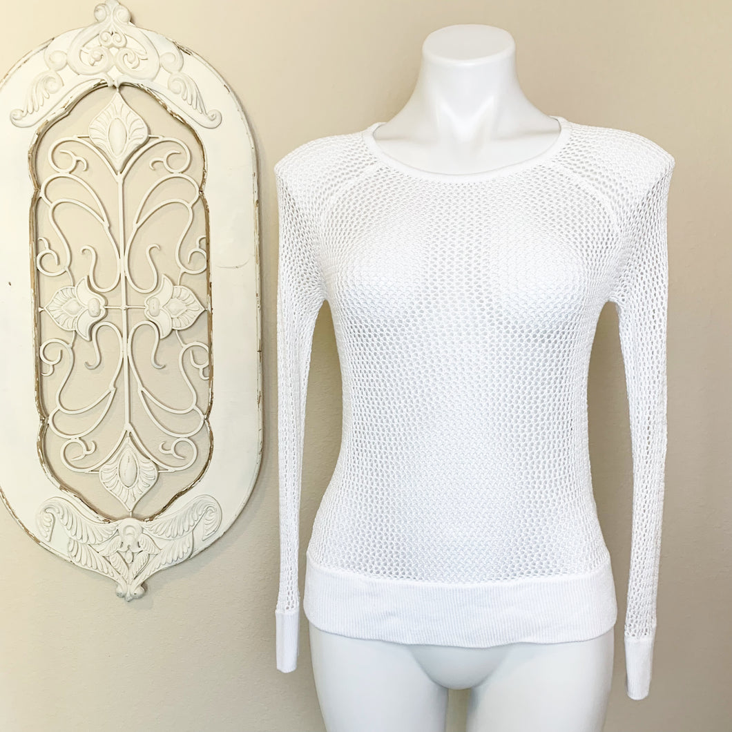 525 America | Women's White Open Knit Long Sleeve Pullover Top | Size: S