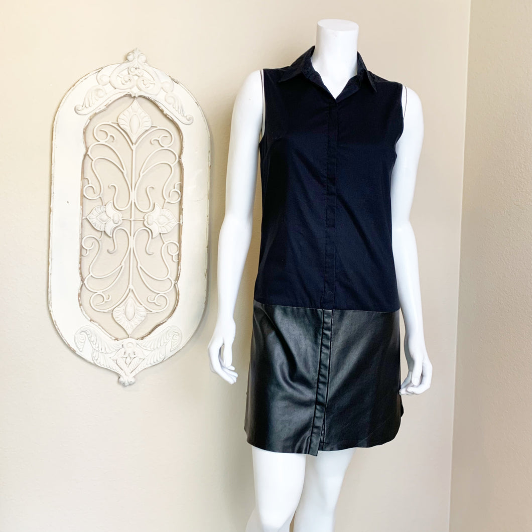 Bailey 44 | Women's Black Sleeveless Button Down Shirtdress with Vegan Leather Trim | Size: S