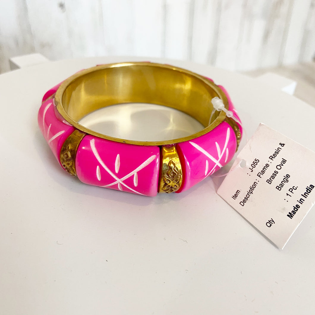 Women's Pink Resin & Brass Oval Bangle