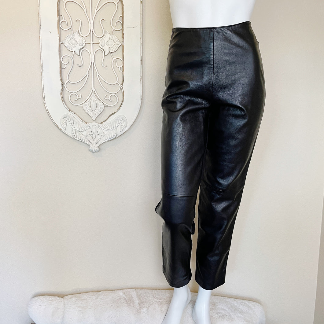 Cache | Women's Black Leather Mixed Media High Rise Pants | Size: 4